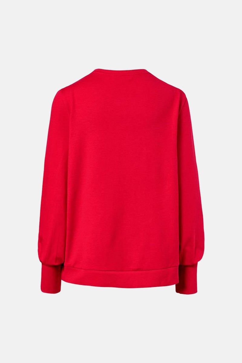 Tchibo Women Crew Neck Long Sleeves Plain Shirt, Red - Image 2